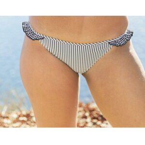 American Eagle Aerie NWT Seersucker Ruffle Bikini Swim Bottom Size Large Black &